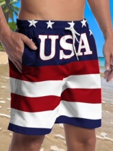 U 25963 American flag print beach shorts ��������ӡ��ɳ̲��