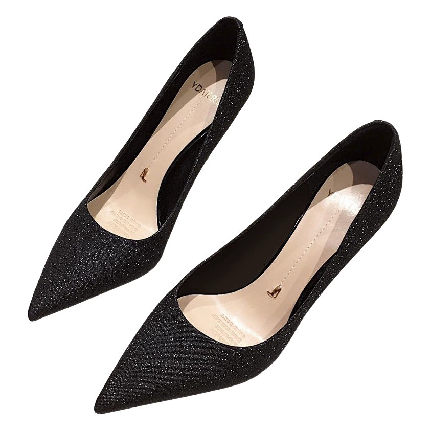 Высокие каблуки, весна 2025, черные профессиональные французские девушки, элегантные сексуальные популярные туфли на шпильке с неглубоким носком для женщин