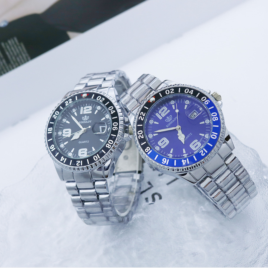 Cross-Border Foreign Trade Watch Green Water Ghost Men's Steel Band Watch, Stylish and Casual Quartz Watch with Large Dial and Calendar