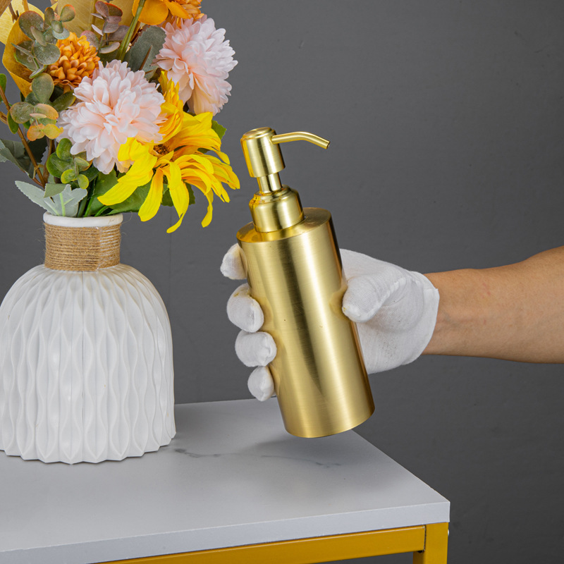 304 Stainless Steel Hand Sanitizer Bottle Golden Soap Dispenser Detergent Dispenser Push Type Round Bathroom Lotion Dispenser