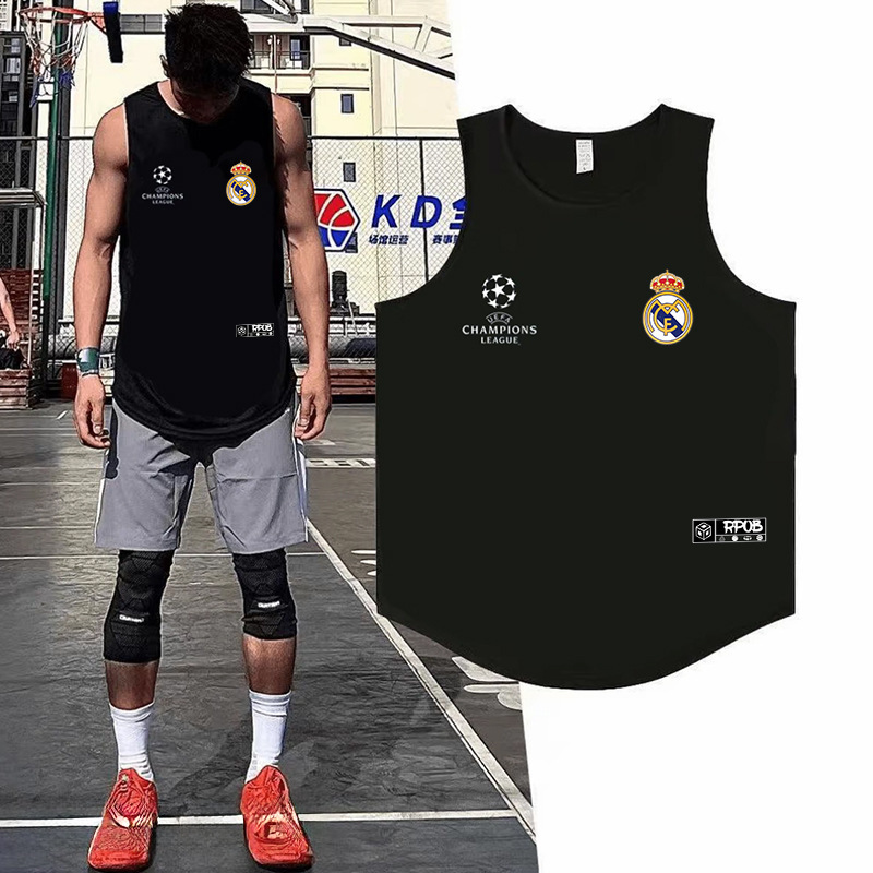 Quick-Drying Vest American Fitness Summer Champions League Football Real Madrid Club Men's Sleeveless Breathable Loose Large Size Quick-Drying Vest American Fitness Summer Champions League Football Real Madrid Club Men's Sleeveless Breathable Loose Large Size