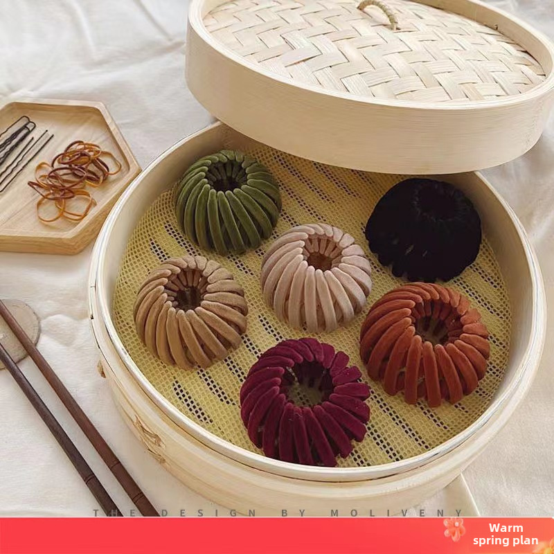 網紅熱賣絨面天鵝絨植絨鳥巢盤發器丸子頭髮飾飾品