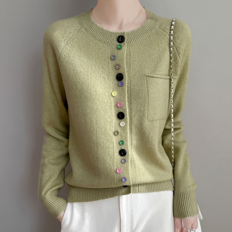 New Autumn and Winter Colorful Button Round Neck Knitwear Cardigan for Women, Loose Slimming Look Thin Knitwear Jacket, Top, Versatile New Autumn and Winter Colorful Button Round Neck Knitwear Cardigan for Women, Loose Slimming Look Thin Knitwear Jacket, Top, Versatile