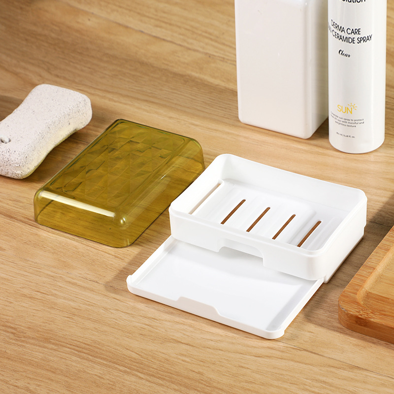 Doble capa de jabón caja de jabón dormitorio con cubierta caja de jabón caja de jabón bandeja diseño impermeable