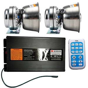 Wireless remote control car alarm with a 400W high-power loudspeaker and a high-frequency horn, model AS940H+, with a stainless steel speaker