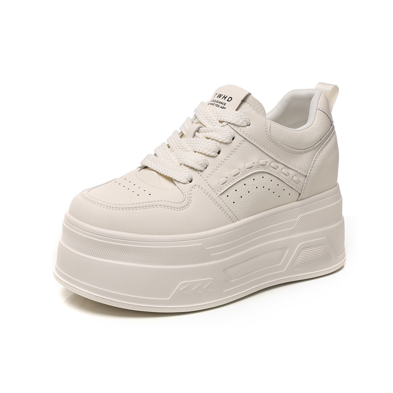 Giày sneaker nữ đế dày tăng chiều cao, phong cách thời trang đa năng — màu be