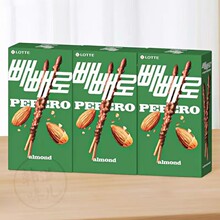 零食食品饼干韩国乐天扁桃仁巧克力棒32g派派乐草莓味脆米办公室