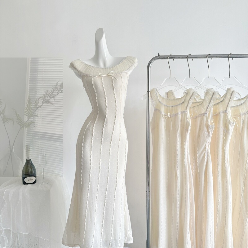 Moonlight Sonata French-Style Gentle One-Shoulder Dress 2026 Summer Mesh Vertical Stripe Slimming Long Dress Moonlight Sonata French-Style Gentle One-Shoulder Dress 2026 Summer Mesh Vertical Stripe Slimming Long Dress