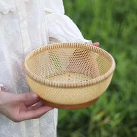 中式手作精编竹篮竹编茶具收纳筐茶室水果点心篮家用竹制品工艺品