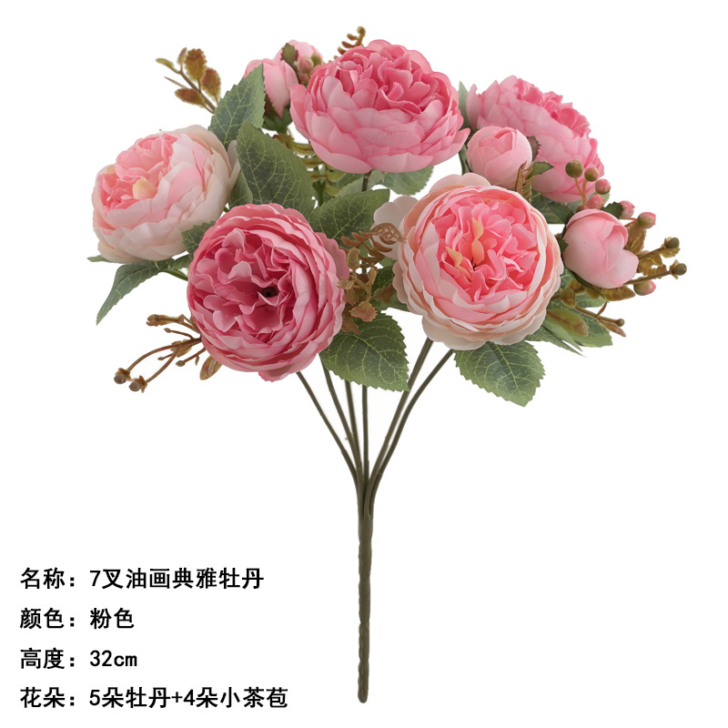 7 fork oil painting elegant peony pink