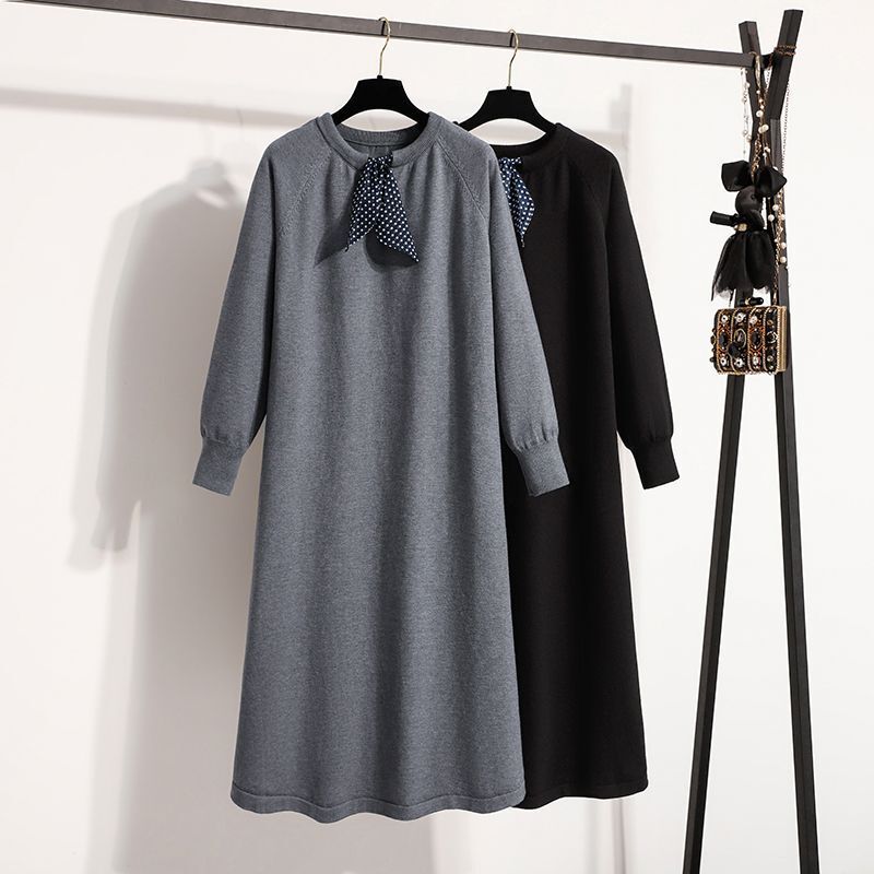 Autumn and Winter Polka Dot Tie-Dye Knit Dress Plus Size Women's Mid-Length Dress That Covers the Body and Makes You Look Slimmer, Paired with a Coat Autumn and Winter Polka Dot Tie-Dye Knit Dress Plus Size Women's Mid-Length Dress That Covers the Body and Makes You Look Slimmer, Paired with a Coat