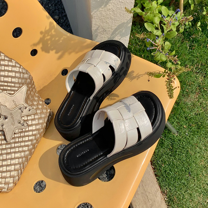 [Chao Bounan] Mint Weating ● Chanclas brillantes de 5,5 cm, zapatillas de pan de estilo romano de fondo grueso para mujer