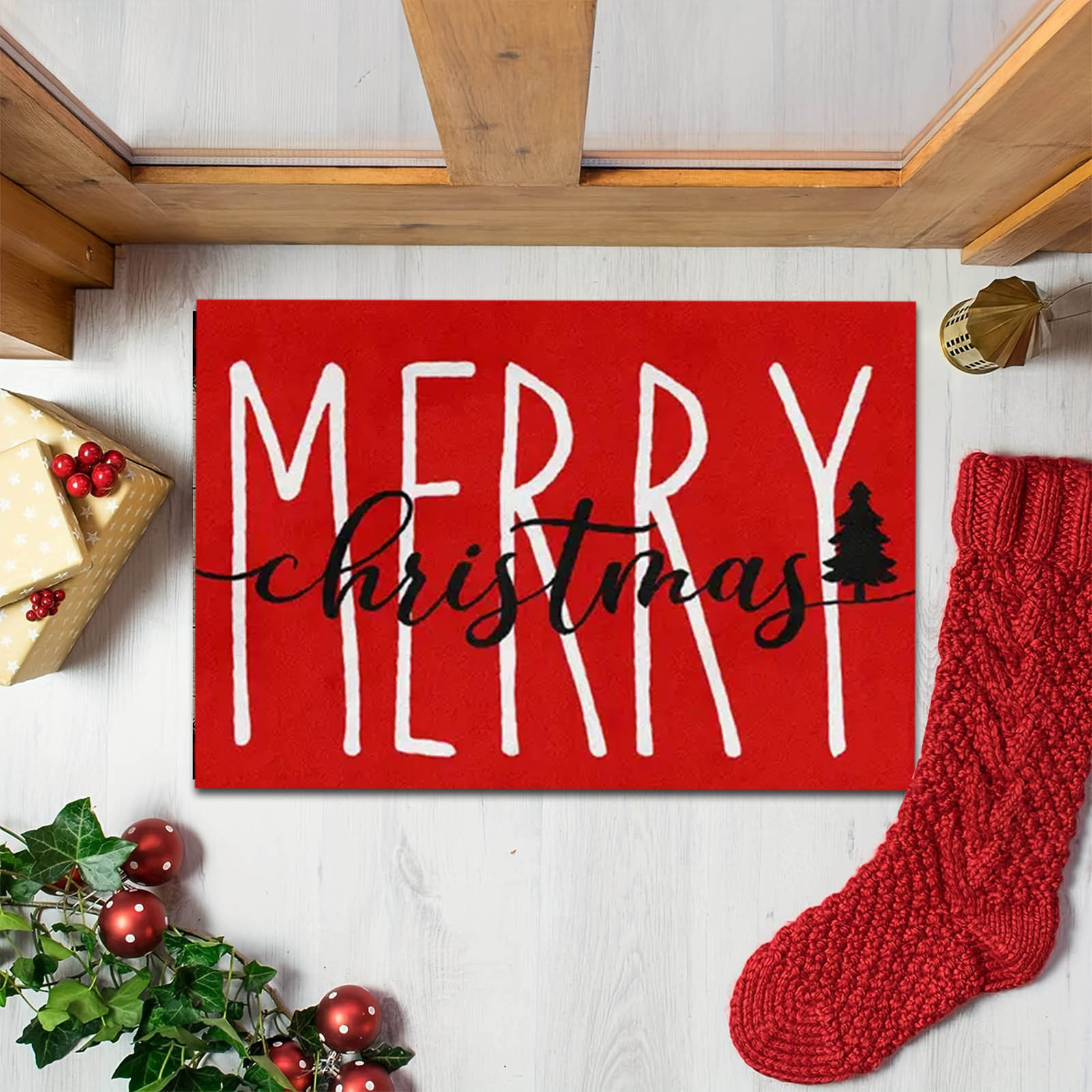 Kalėdų serija Šeimos sunkvežimių dekoratyvinis grindų įėjimas įėjimas įėjimas įėjimas įėjimas festivalis pasveikinimo kilimėlis Pledinis grindų kilimėlis_voghion.com