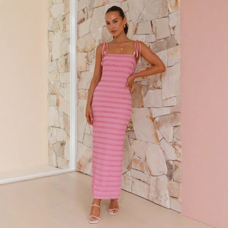 New French-Style Waist-Cinching Slimming Solid Color Backless Beaded Strap Long Dress for Women 2026 Summer Cross-Border Hot Keyword New French-Style Waist-Cinching Slimming Solid Color Backless Beaded Strap Long Dress for Women 2026 Summer Cross-Border Hot Keyword