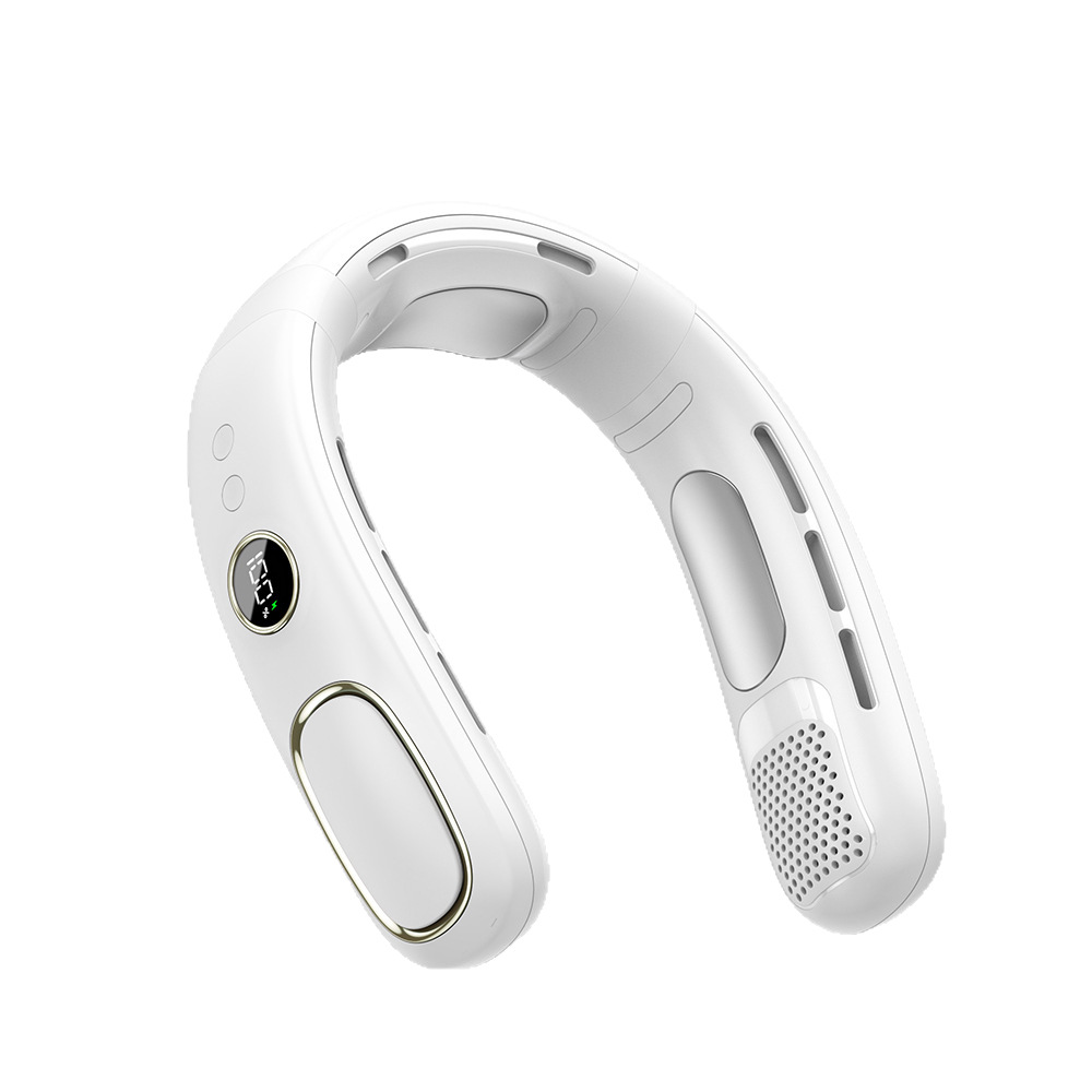 Nuevo ventilador de cuello colgante sin hojas transfronterizo usb mini pantalla digital de carga portátil ventilador de refrigeración de tres lados al aire libre