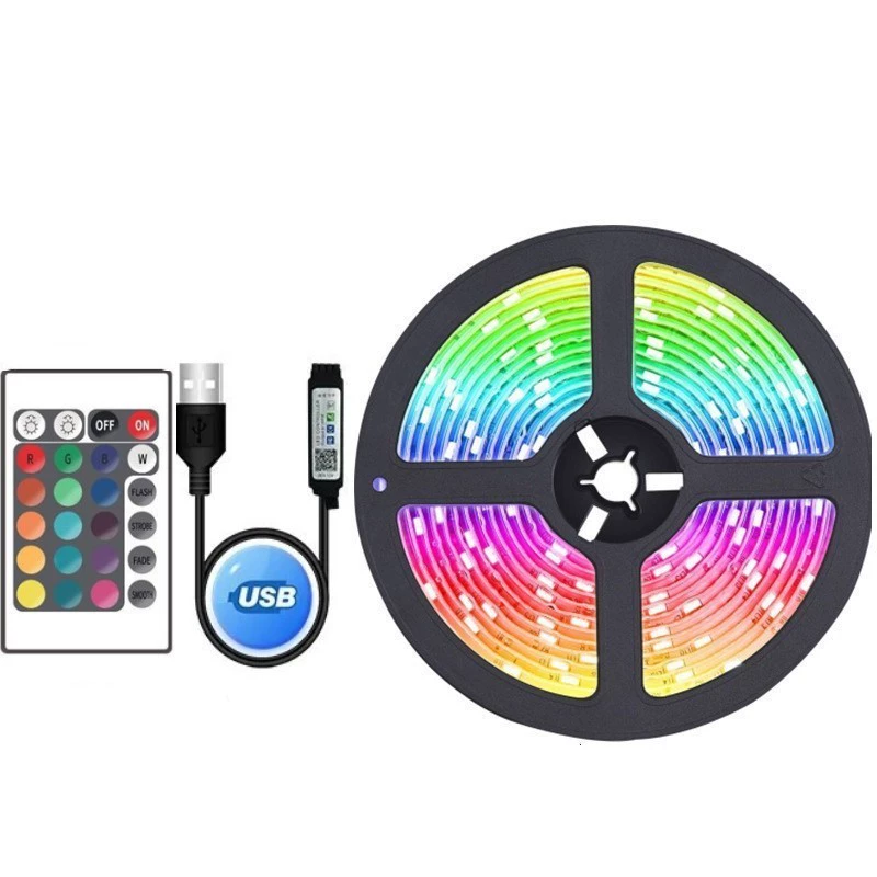 LED самоклеящаяся светодиодная лента 5 В, 5050 RGB, варианты длины и управления (водонепроницаемая/не водонепроницаемая)