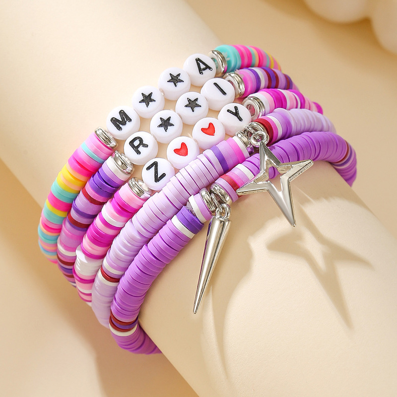 Amazon Best Selling Purple Bracelet English Letters Friendship Matching Bracelet Multi-Layer Set Bracelet Beaded Jewelry for Women