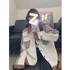 小香风感千鸟格撞色棒球服外套女装秋季长袖夹克上衣