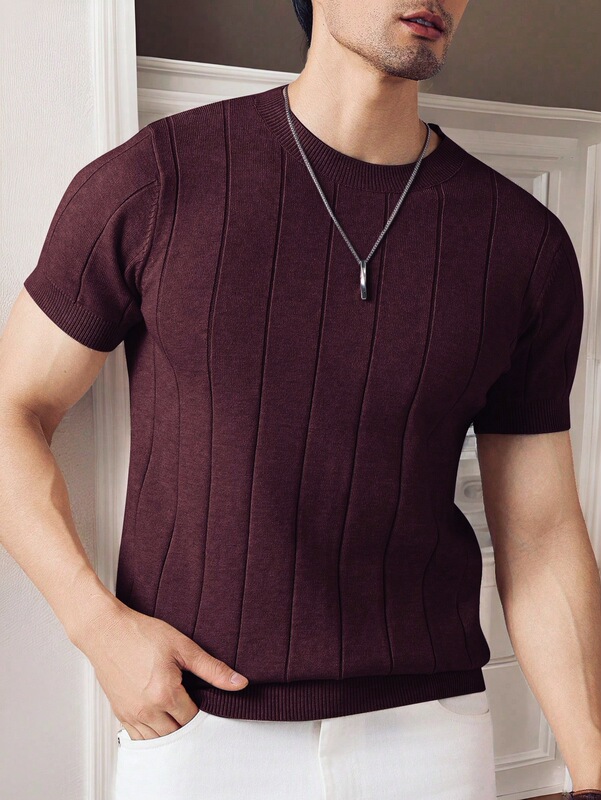 Cross-Border Ice Silk Knitwear Men's T-Shirt Short-Sleeved Solid Color Clothing Summer Men's Casual Trendy Tops T-Shirt for Men Cross-Border Ice Silk Knitwear Men's T-Shirt Short-Sleeved Solid Color Clothing Summer Men's Casual Trendy Tops T-Shirt for Men