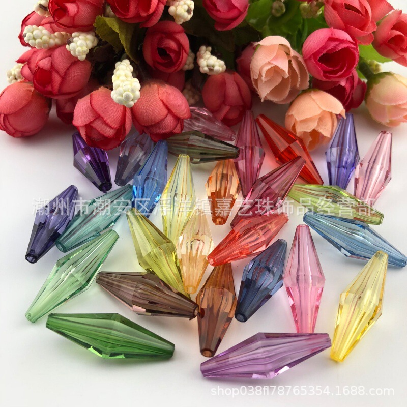 Transparent Acrylic Faceted Rhombus Double-Pointed Beads DIY Handmade Beading Material Door Curtain Partition Jewelry Accessories Wholesale