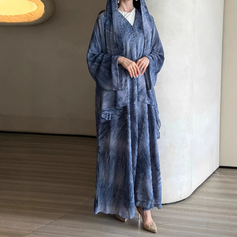 Women's Fashion Tie-Dye Print Spring/Summer Casual Long-Sleeve Coat Robe Elegant Dress for Women