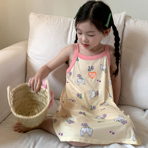 Summer Girls Tank Top Dress Cute Polka Dot Medium Children Flowery Home Dress Baby Beach Dress Sleep Dress Wholesale