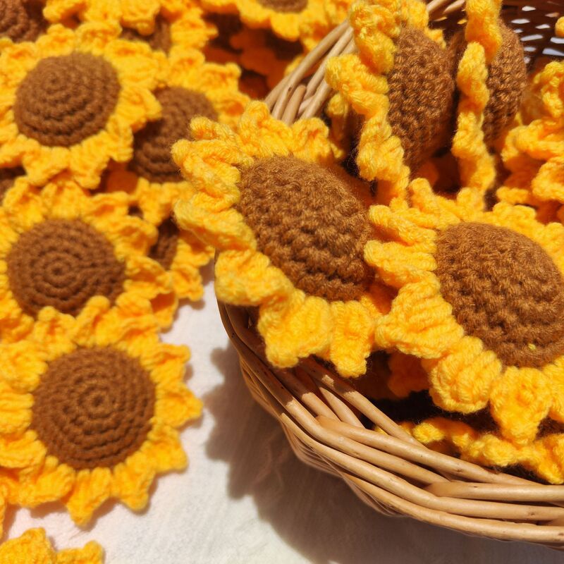 完成品卸売手作りウールかぎ針編み永遠の花ひまわりヘッド模擬花束ギフトアクセサリー半完成品|undefined