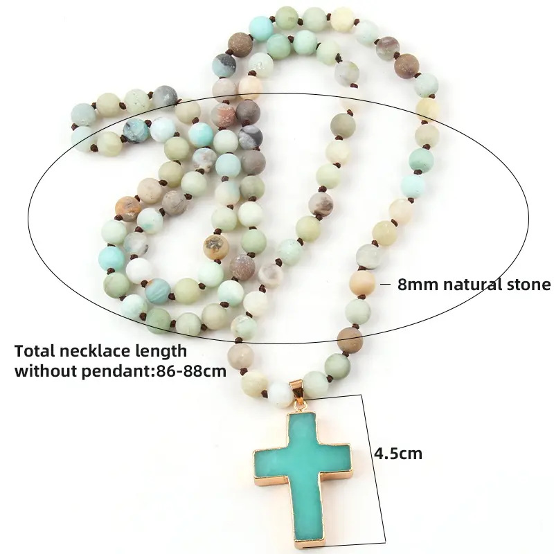 85g Weight Long Necklace Classification Natural Stone Chain Material Beaded Chain Chain Type 1 Piece Quantity Family Gathering, Date, Tea Party Occasion natural stone Material Cross Pattern Unisex Gender Bohemian Style Bohemian Cross Natural Stone Beaded Chain Long Necklace In Bulk 无