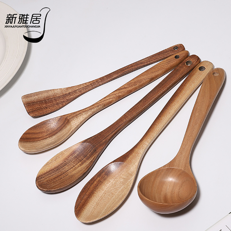 日式长柄木勺搅拌料理加长烹饪勺子辅食木质奶锅翻炒木头隔热汤勺