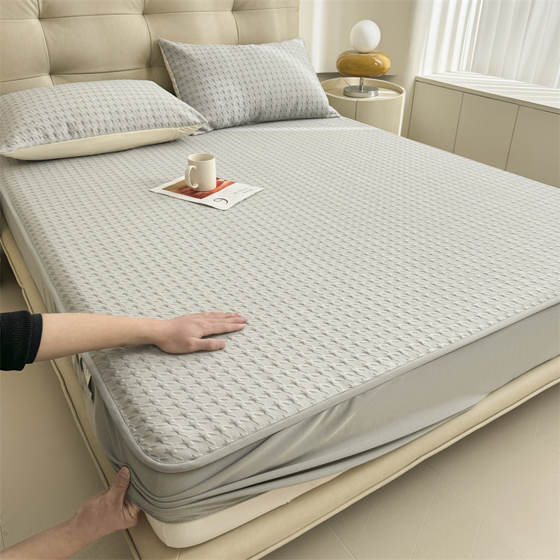 Sombrilla de cama de seda de hielo antibacteriana de verano, cubierta de cama fresca de una sola pieza, cubierta protectora de colchón todo incluido, juego de tres piezas 2