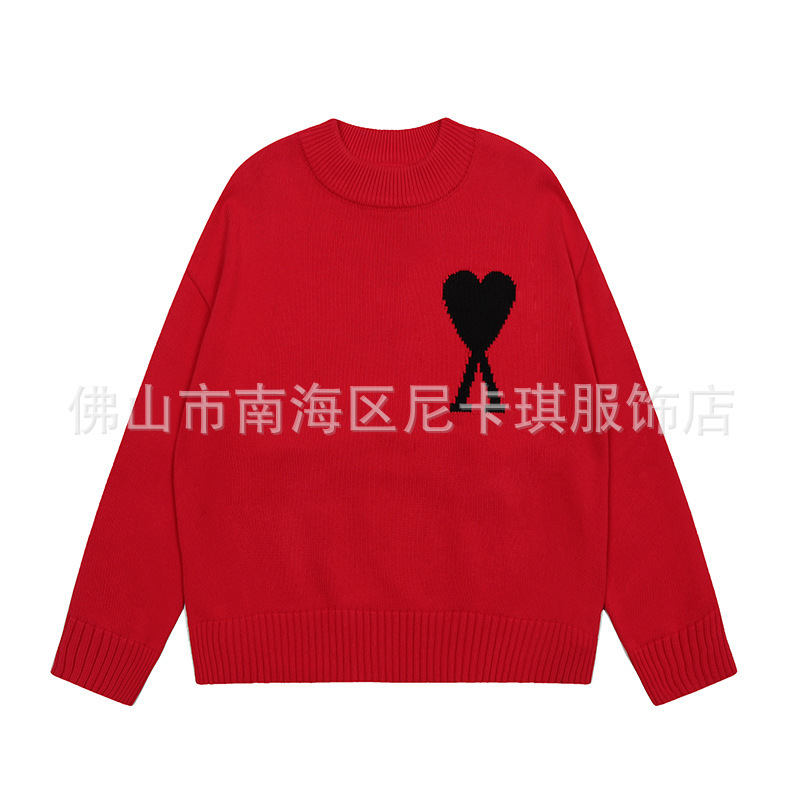 大注目！ ami セーター ラウンドネック ビッグラブ 25ss 新しいカップルルーズ長袖クロスボーダーウール女性のセーター|undefined
