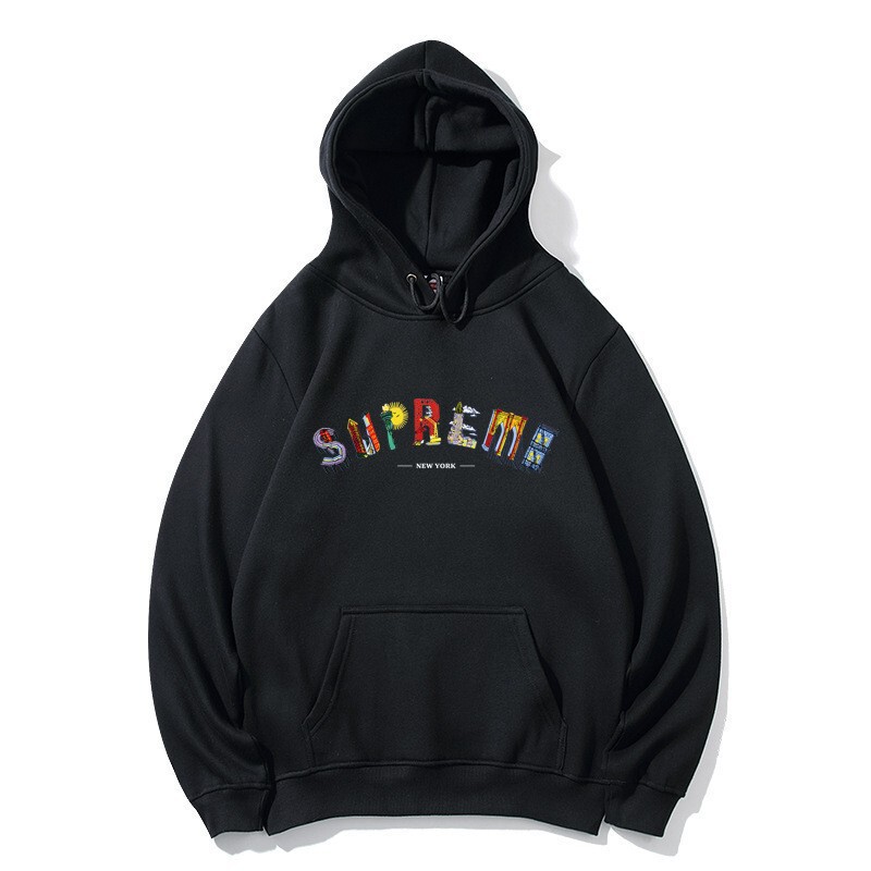 Cross-Border Exclusive Trendy Brand Sup Heavyweight American Letter Print Casual Versatile Loose Solid Color Unisex Hoodie