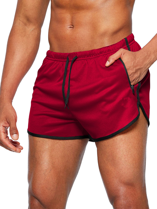 Men's New Beach Shorts Sports Sun Style Fitness Running Shorts with Drawstring Zipper Pocket Three-Point