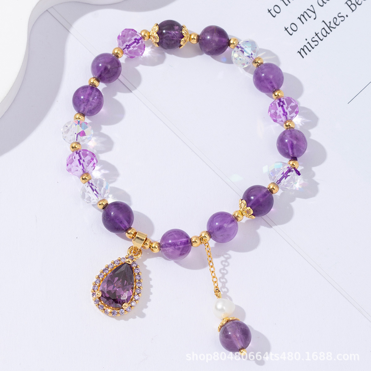 Brazalete de piedra natural amatista, brazalete de perlas de agua dulce chapado en oro real de cobre de 18 quilates, accesorios de piedra amista, joyas de alta calidad