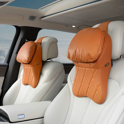 Cushion, Driving Seat Pillow, Neck | Headrest - two-first-generation-anti-fouling-leather-ideal-orange-headrests