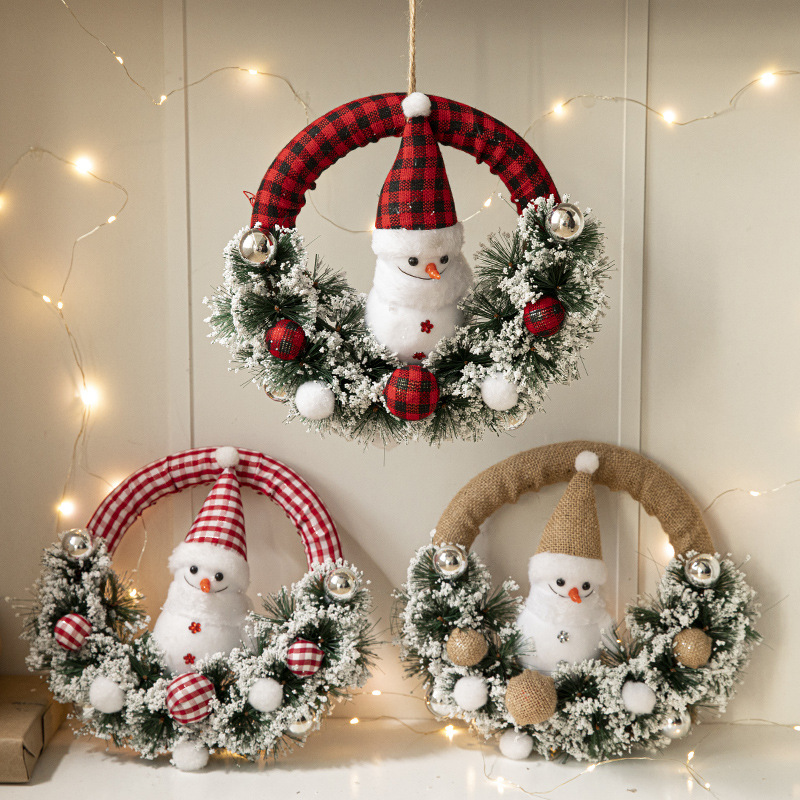 Navidad decoraciones creativo tela de dibujos animados Santa Claus Garland ratán anillo ventana puerta pared colgante diseño la escena