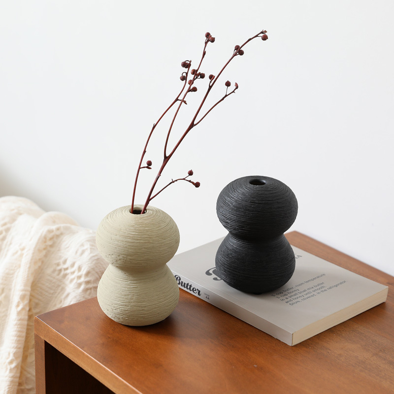 El viento tranquilo simple de cerámica dibujada simple adornos de vasijas de flores de flores secas flor de pequeño calibre decoración de vasijas de flores