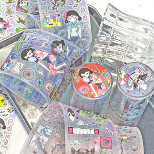 Agugu Floating Strange Tales Die-Cut Tape and Paper Stickers Cute Girl Flash Sand Tape New Chinese Style Sticker Roll