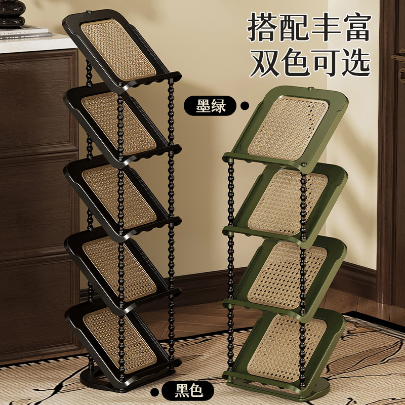 门口藤编倾斜鞋架多层家用鞋架子门口多层中古风简易鞋架宿舍|undefined
