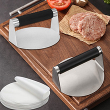 现货304圆形不锈钢硅胶柄压肉器 手动压饼器汉堡压肉器压牛排工具