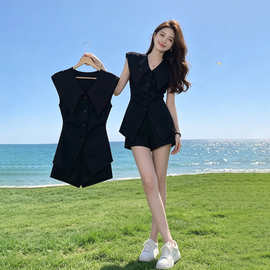 春夏款法式御姐风运动套装女2026年夏季黑色马甲显瘦短裤两件套潮