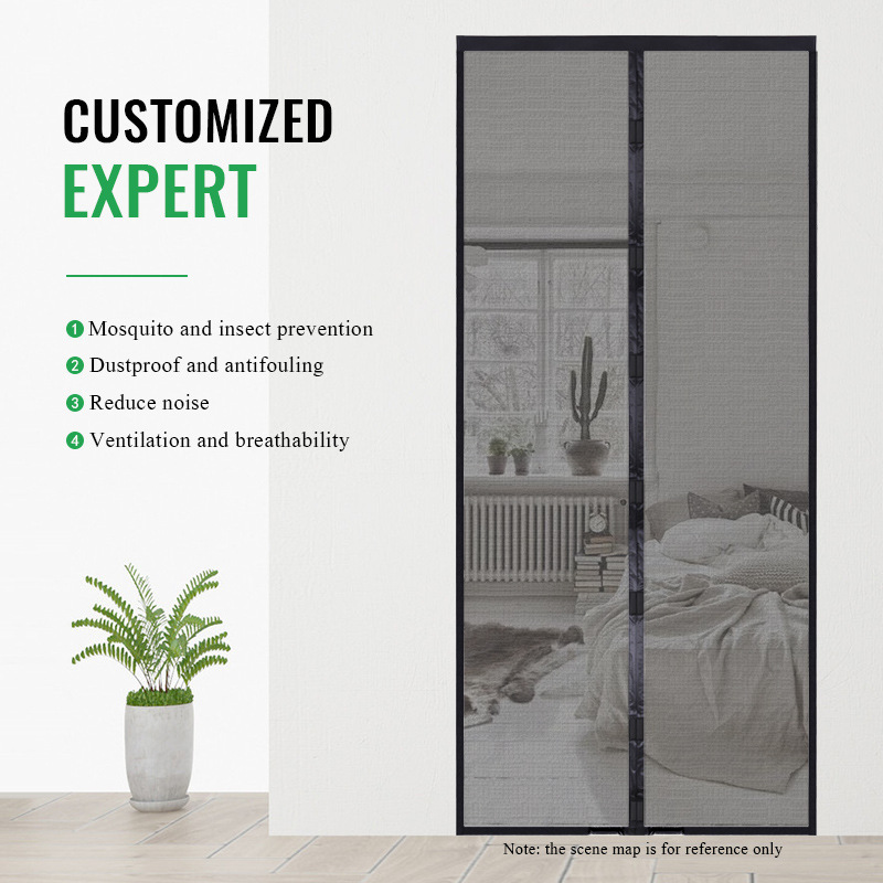 Fiberglass Screen Door Curtain with Velcro, Soft Screen Door, Wear-Resistant, Mosquito-Proof, Self-Absorbing, Silent, Hand-Sewn, Silent Design