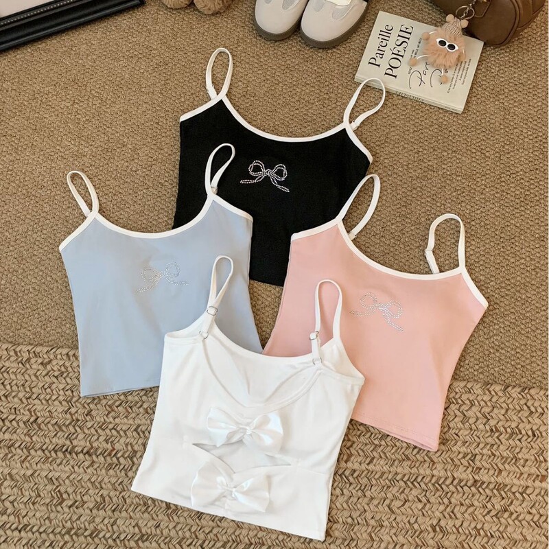 Dopamine Bow Rhinestone Camisole Women's Outerwear Summer Thai Sweet Hot Girl Tube Top Jazz Top Stunning Dopamine Bow Rhinestone Camisole Women's Outerwear Summer Thai Sweet Hot Girl Tube Top Jazz Top Stunning