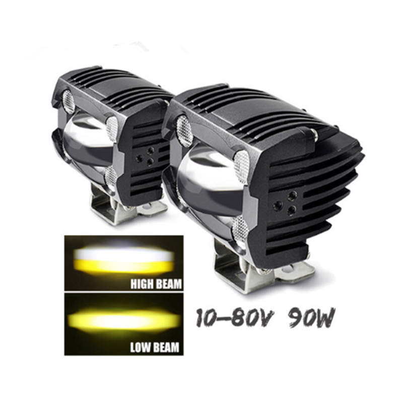 2.6 Pulgadas 30W bicolor motocicleta foco de luz alta y baja luz diurna amarillo blanco