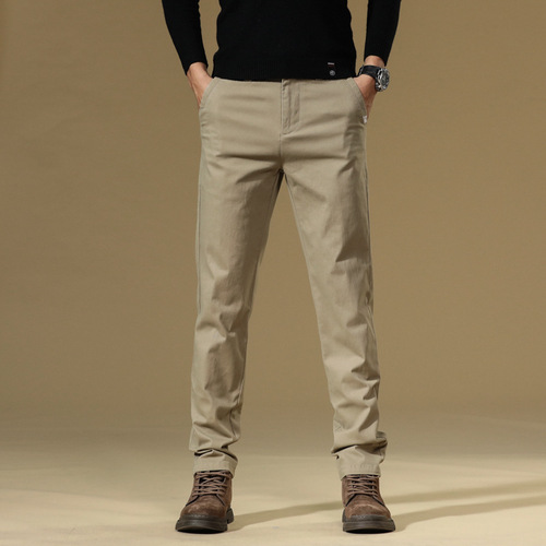 Men's Pure Cotton Casual Pants, Solid Color, New Khaki Color, High-End Straight Leg Pants, Spring Mid-Season Men's Long Pants