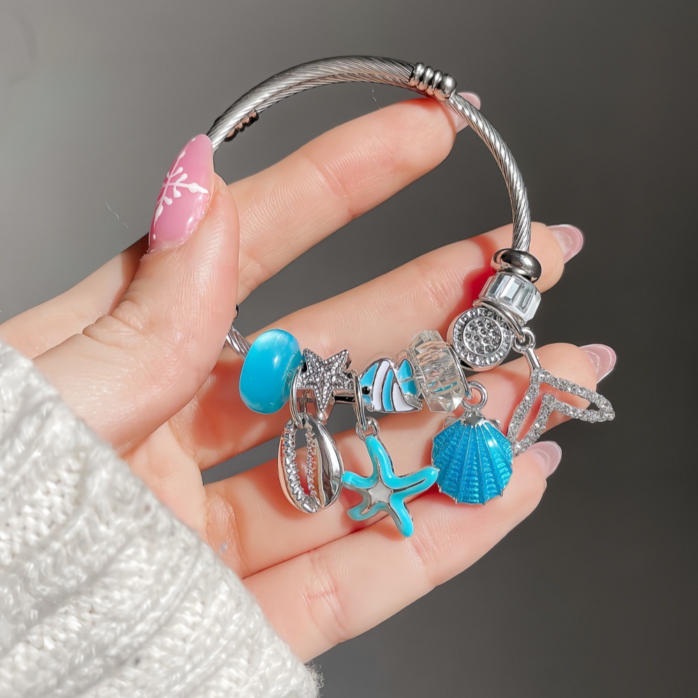New Panjia Dora Stainless Steel With Inlaid Diamonds, Beads, Fish Tail, Shell, Heart Pendant, Adjustable Friendship_voghion.com