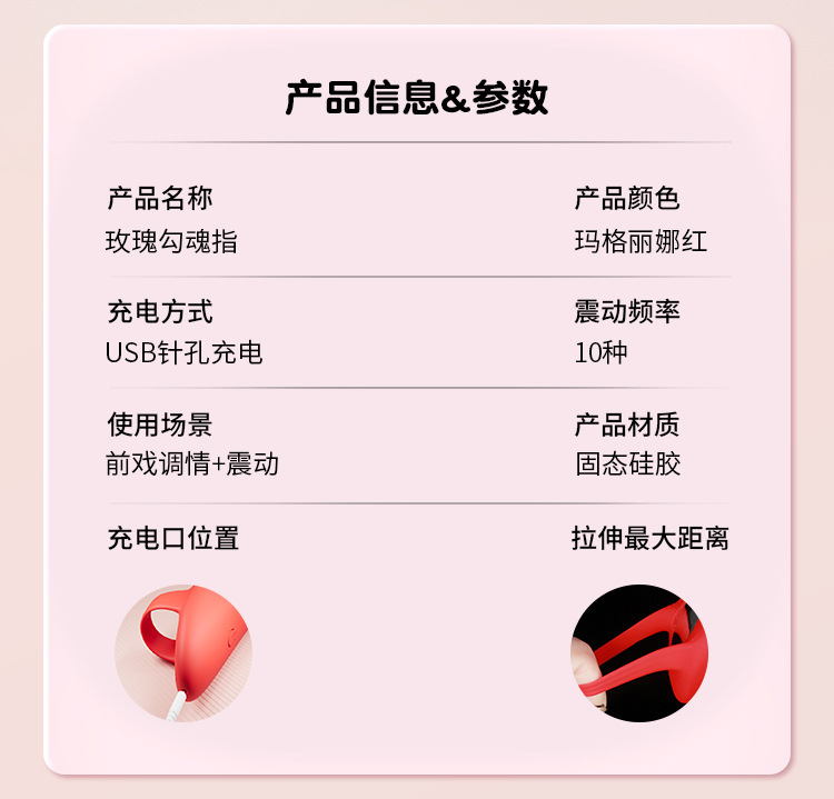 Rose Vibrating Finger Sleeve, Silicone G-Spot and Prostate Stimulation, Red Wearable Egg — detail image 20