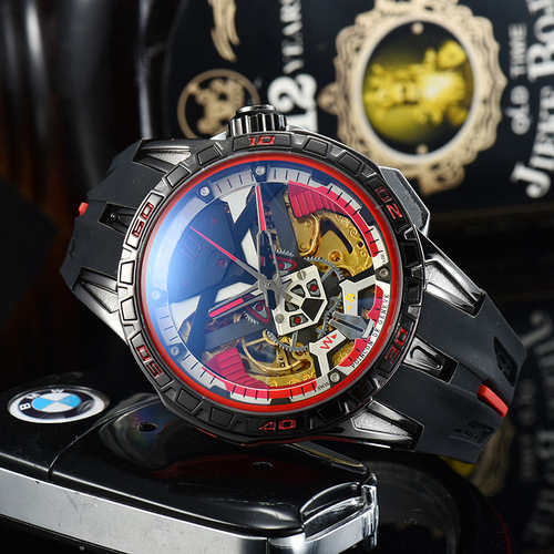 Manufacturer supply: simple mechanical wristwatch, round large dial, hollow-out personalized watch, patterned mechanical watch