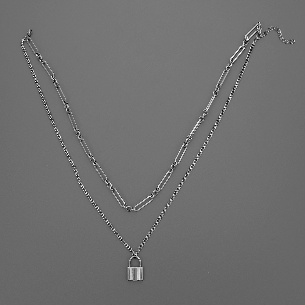 European Style Titanium Padlock Pendant Necklace For Men Stainless_voghion.com