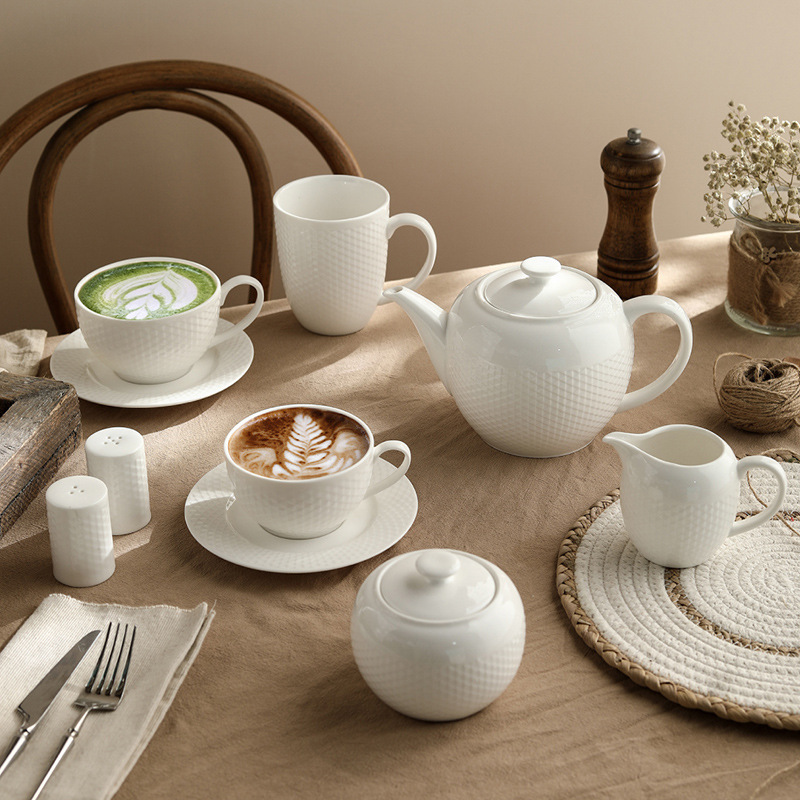 Ceramic Tableware Coffee Cup and Saucer suit Grid Pattern Mug Milk Spoon European Style Afternoon Tea Exquisite Large Capacity Teapot Ceramic Tableware Coffee Cup and Saucer suit Grid Pattern Mug Milk Spoon European Style Afternoon Tea Exquisite Large Capacity Teapot
